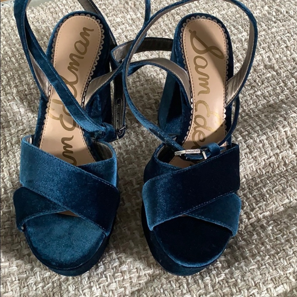 blue platform heels